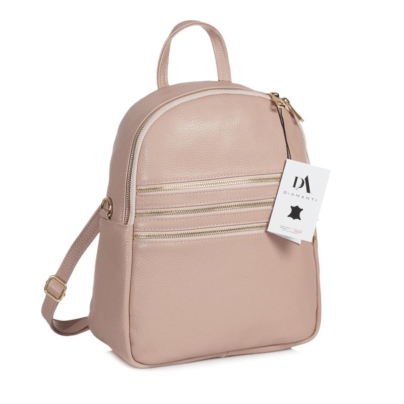 Rucsac din piele naturala, model DiAmanti Salvo Rose Taupe